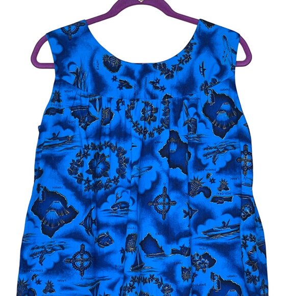 Vintage Made in Hawaii Handmade Shift Dress Blue and Gold Sz S/M Beach Vacation - Picture 10 of 10